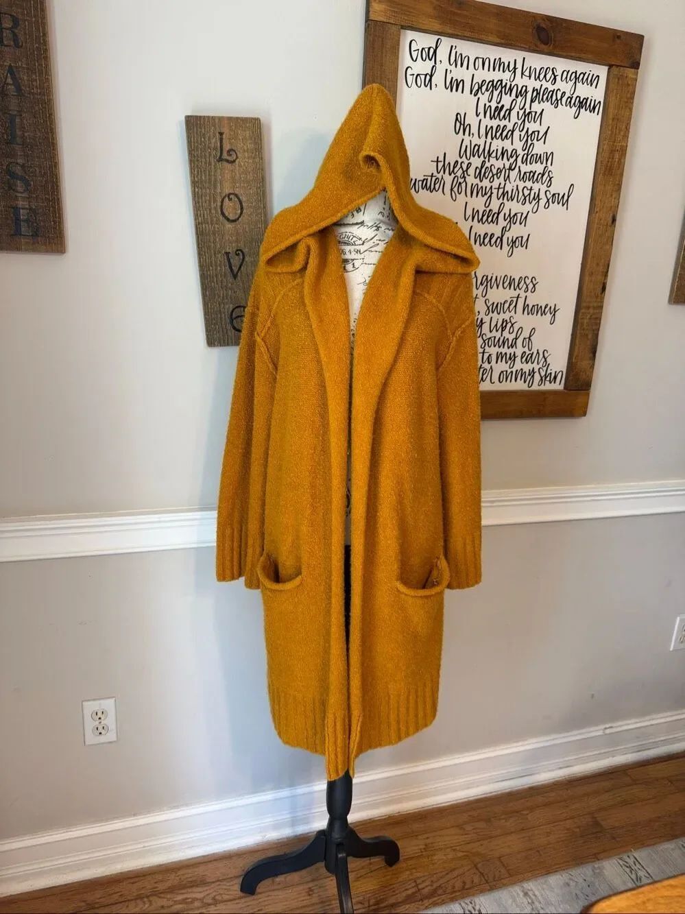 FreeβPeople Womenβs Snow Angel Hooded Cardiganβ Sweater Mustard Yellow Small